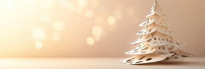 Aufkleber - A detailed layered paper Christmas tree stands elegantly on a surface, offering blank space for text and festive decoration options. Generative AI