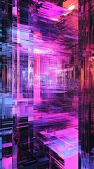Poster - Abstract Digital Art Pink Purple Geometric Cityscape