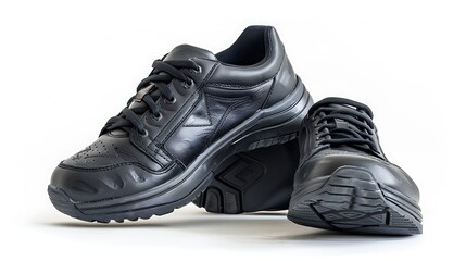 A close-up of a pair of climbing shoes, focusing on their rubber sole and stitching, isolated on white