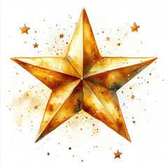 Wall Mural - Watercolor Golden star with shimmering finish, surrounded by smaller stars.