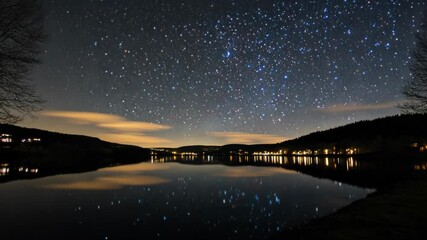 Night Sky over Serene Lake, Starry Reflections