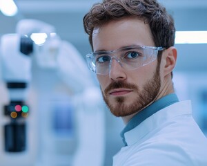 Poster - Innovative laboratory research action health science facility portrait modern environment close-up viewpoint advanced concepts