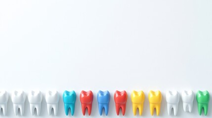 Aufkleber - Colorful dental implants are displayed among healthy teeth in a clean layout, allowing for additional text or information to be added. Generative AI