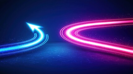 Poster - Dynamic Abstract Design with Glowing Motion Arrows in Blue and Pink on Dark Background