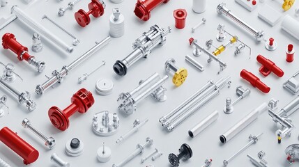 Poster - Assorted Industrial Components and Fittings on White Background