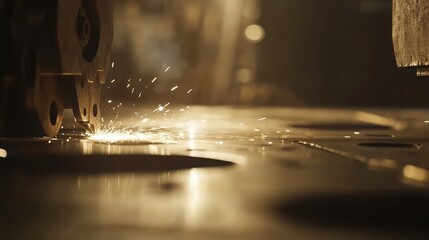 Poster - Close-Up of Sparks Flying During Metal Cutting Process in Workshop