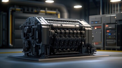 Poster - Modern Industrial Engine with Advanced Technology in Dark Room