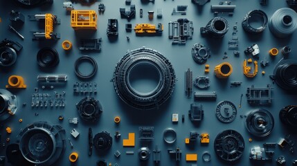 Poster - Industrial Components and Parts Arrangement Over Dark Background