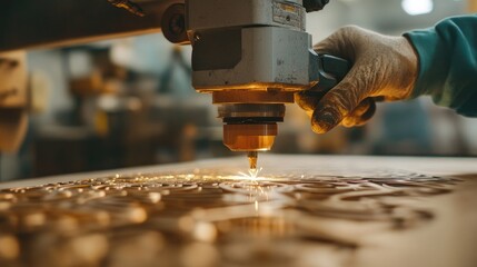 Poster - Precision Laser Cutting Process in a Modern Industrial Workshop