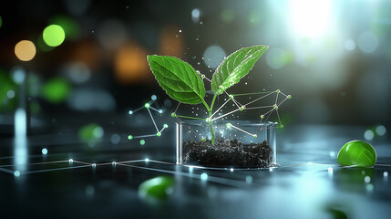 Fototapete - vibrant plant growing in glass container, symbolizing life and innovation