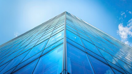 Poster - Architectural detail of a modern skyscraper's glass corner