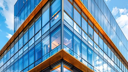Poster - Architectural detail of a modern skyscraper's glass corner