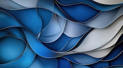 Poster - Minimalist abstract waves in various shades of blue digital art modern design concept calm environment aesthetic viewpoint
