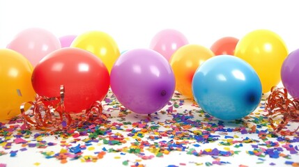 Poster - Bright balloons in various colors and sparkling confetti create a fun atmosphere, providing ample space for custom text and party details. Generative AI