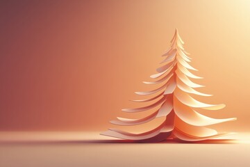 Aufkleber - Delicate layered paper forms a Christmas tree, softly illuminated against a warm backdrop, offering blank space for custom messages. Generative AI