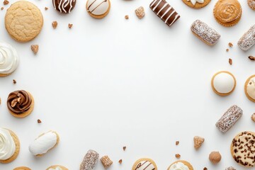Aufkleber - An attractive display of various cookies and sweets is presented on a white background, creating an inviting atmosphere for treats. Generative AI