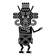 Wall Mural - Stylized human figurine from Paracas. Indigenous ethnic Native American design from ancient Peru. Black and white silhouette.