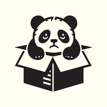 black sad panda abandoned in a cardboard box vector, panda silhouette vector illustration design.