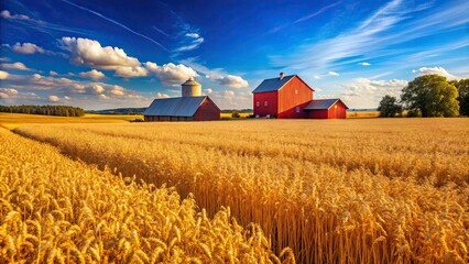 Wall Mural - a vibrant oat farm with rows of mature oats under a blue sky , agriculture, cereal, crop, farm, fiel