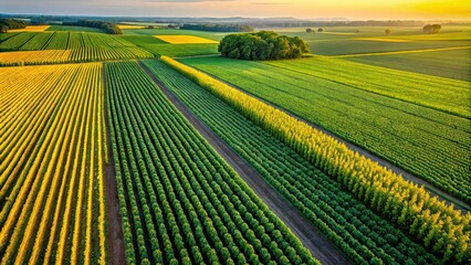 Wall Mural - aerial view of lush soybean and corn field in full bloom, agriculture, drone, landscape, farming, cr