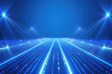 Poster - A futuristic blue scene with glowing lines and lights, creating an illusion of depth and movement, ideal for tech or dance themes.