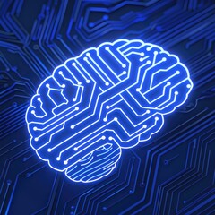 Poster - A glowing blue brain design with circuit patterns, symbolizing the intersection of technology and intelligence.