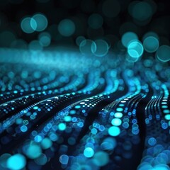 Poster - A mesmerizing abstract image featuring flowing waves of luminous blue dots, creating a sense of depth and movement.
