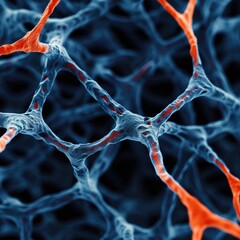 Poster - A close-up view of a complex network of interconnected cellular structures, showcasing intricate patterns and vibrant colors.