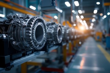 Aufkleber - Industrial Manufacturing Process with High-Tech Turbine Engines on Assembly Line in Modern Factory Environment with Advanced Equipment and Efficient Workflow