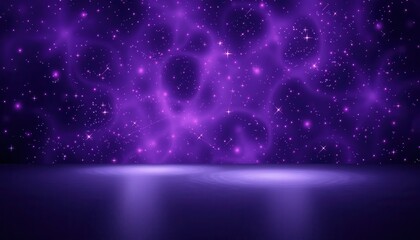 Wall Mural - Purple Nebula Background With Glowing Stars and Floor