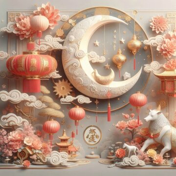 Lunar New Year day illustration 3d