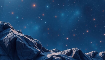 Wall Mural - Starry Night Sky Over Rugged Mountain Landscape