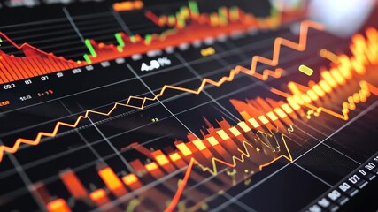 Poster - This video depicts a close-up view of a computer screen displaying various graphs, A chart displaying the correlations between different financial markets