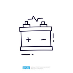 Poster - A simple line drawing of a battery, illustrating its positive and negative terminals, often used to represent energy storage or power sources.