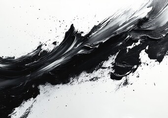 Black Brush Strokes Abstract Art Fluid Lines High Contrast Illustrations on White Canvas