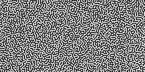 Poster - Turing reaction diffusion monochrome seamless pattern with chaotic motion .Linear design with biological shapes. Organic lines in memphis. abstract turing organic wallpaper background .	