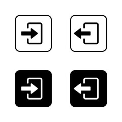Poster - Login and logout icon on black square. Enter and close door symbol