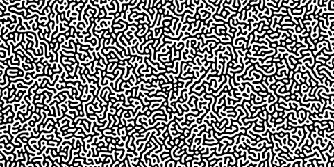 Poster - Turing reaction diffusion monochrome seamless pattern with chaotic motion .Linear design with biological shapes. Organic lines in memphis. abstract turing organic wallpaper background .	