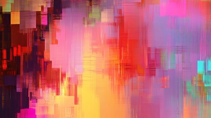 Poster - Vibrant neon glitch texture background featuring futuristic digital processing elements and abstract computer art with dynamic pixelated effects, perfect for technology-themed visuals, modern graphic 
