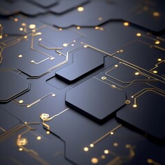 Poster - Abstract close-up of dark grey circuit board with gold wiring.