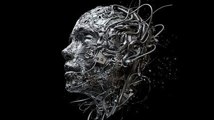 Poster - Female robot face, Artificial intelligence concept.
