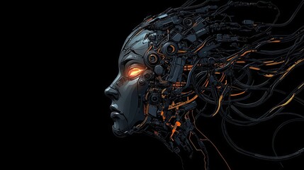 Poster - Female robot face, Artificial intelligence concept.
