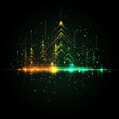 Poster - Abstract glowing city skyline with vibrant colors and light streaks on a dark background.