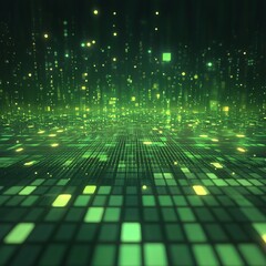 Poster - Abstract green glowing digital grid background.