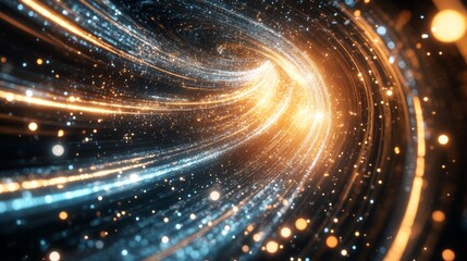 Poster - Panoramic high-speed technology background featuring fast-moving light streaks with dynamic neon glow, showcasing futuristic motion and abstract digital energy concepts for innovative design projects 