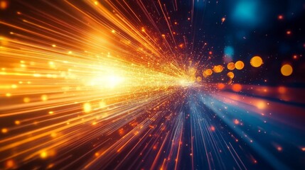 Poster - Panoramic high-speed technology background featuring fast-moving light streaks with dynamic neon glow, showcasing futuristic motion and abstract digital energy concepts for innovative design projects 