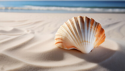 Wall Mural - A beautiful shell is placed on white sand with soft shadows for a natural effect