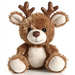 Wall Mural - Adorable brown plush reindeer toy with antlers, sitting.