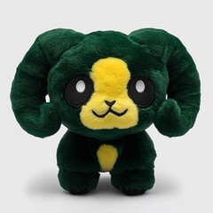 Wall Mural - Adorable green plush ram toy with yellow accents, large eyes, and short legs.