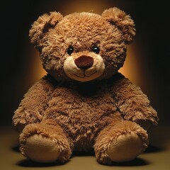 Wall Mural - Brown teddy bear sitting on dark background.